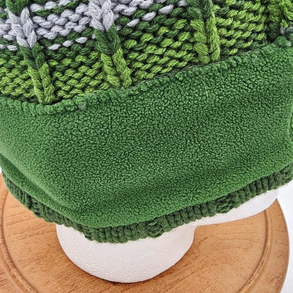 Columbia In-Bounds Beanie‎ Green Grey Stripe Fleece Lined Knit Winter Hat Unisex